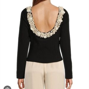 ANTONIO MELANI Black Top with Cream Embellished Scoop Back